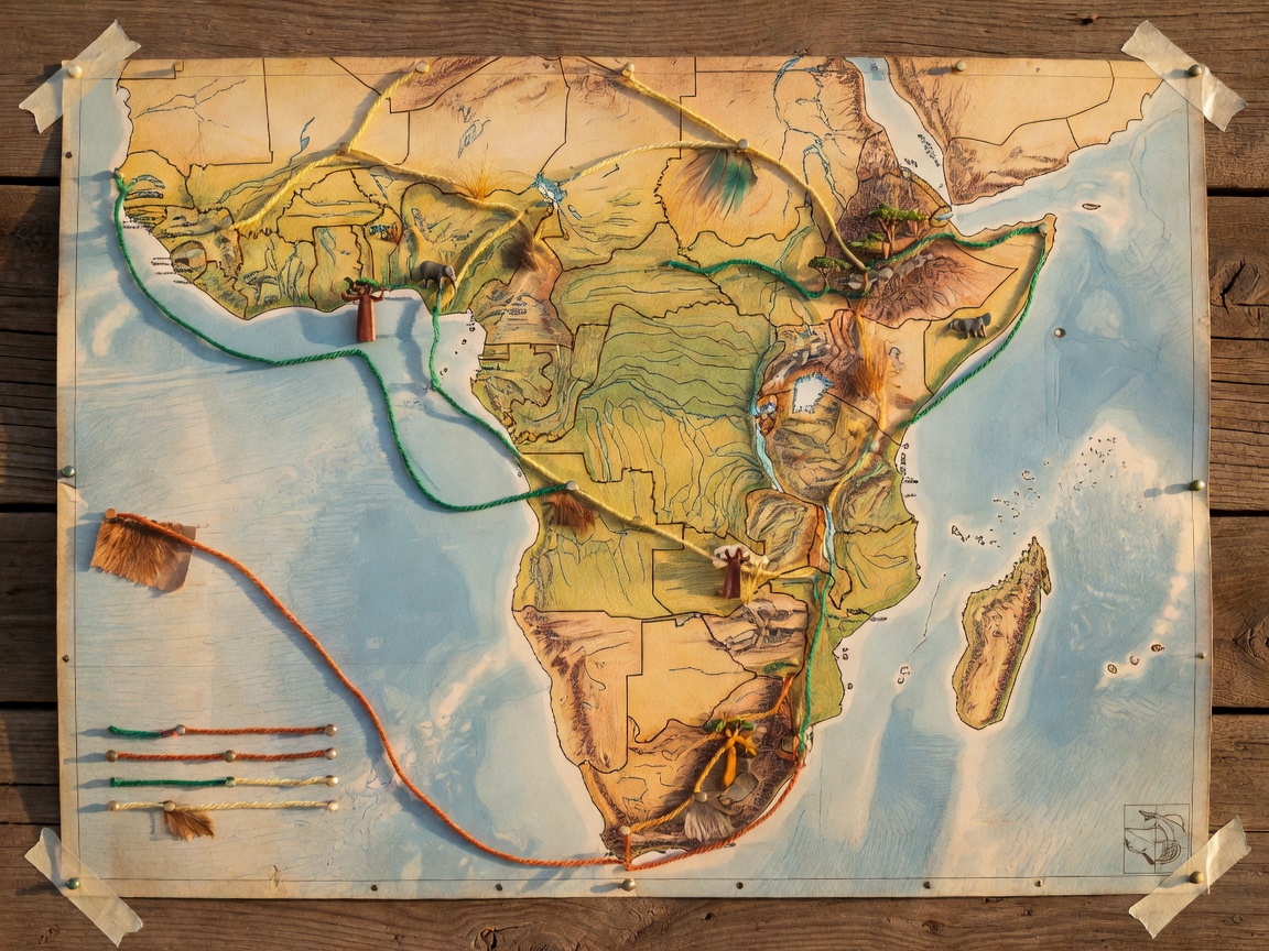 Seasonal safari route planning board for East Southern and Central Africa